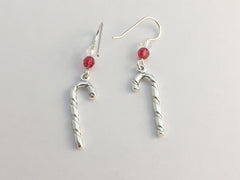 Sterling Silver dangle Candy Cane earrings-holiday- winter, Christmas, canes,red