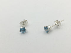 Sterling silver 4mm London Blue Topaz stud earrings-studs, faceted,