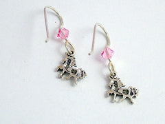 Sterling silver tiny Full Body Unicorn dangle earrings- crystal-Fantasy-unicorns