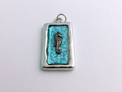 Pewter frame, sterling silver seahorse pendant-resin,ocean, sea horse, marine