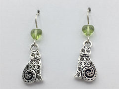 Pewter & Sterling Silver Spiral sitting Cat dangle Earrings-cats,feline,heart