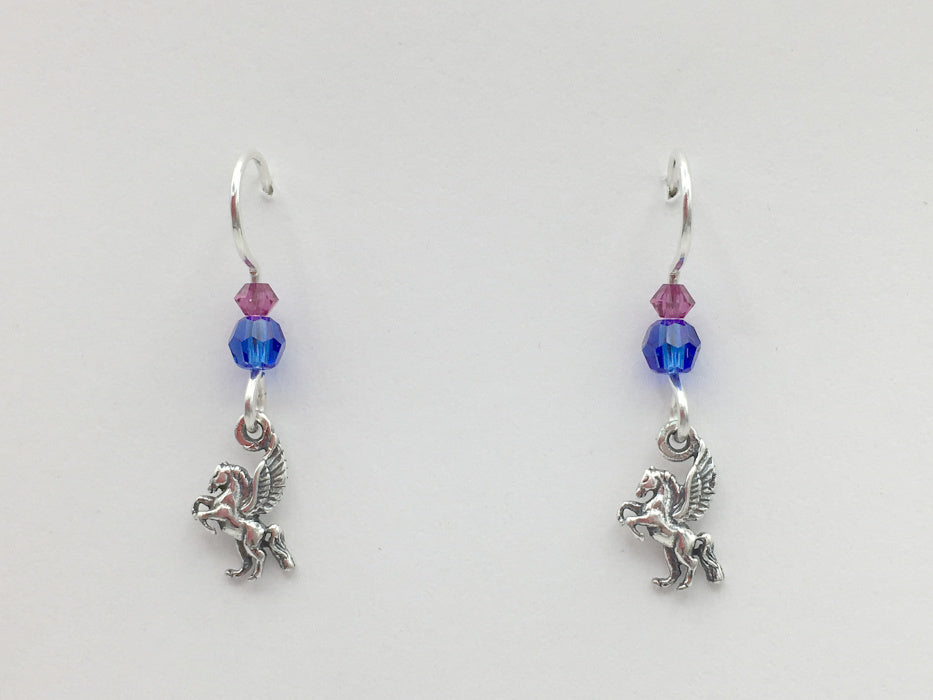 Sterling silver tiny Pegasus dangle earrings- crystal-Fantasy-Winged Horse- mythology