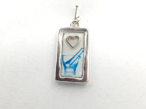 Pewter pendant mortar & pestle, sterling silver open heart -resin,RX,Pharmacist