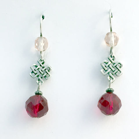 Pewter & Sterling Silver Celtic Knot  Earrings-Endless- Eternal, Tibetan, red