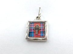 Pewter w/Sterling Silver Celtic Cross Clan MacBean Dress Tartan pendant, knot
