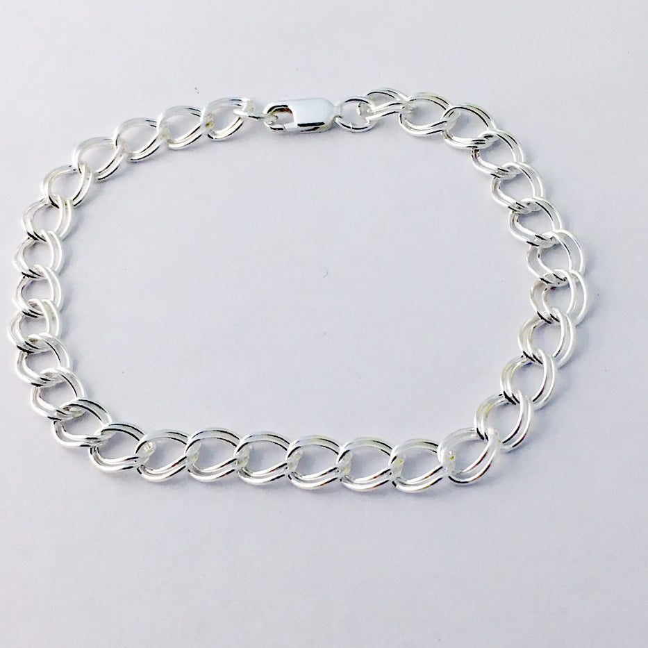Sterling Silver 7 1/2 inch long double link charm bracelet