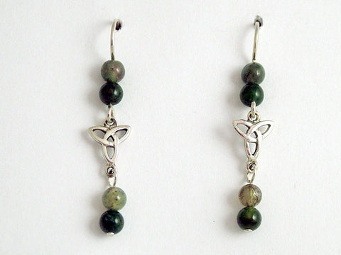 Sterling silver Celtic Trinity knot dangle earrings-moss agate,Triquetra, knots
