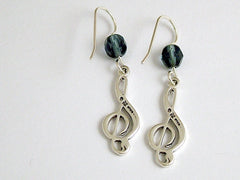 Sterling Silver large Treble Clef dangle earrings-denim blue, music, musician