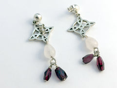 Sterling silver 6mm ball studs w/ Celtic knot cross earrings-garnet, rose quartz