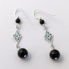 Sterling Silver Double Celtic Knot Dangle Earrings- black onyx, gorgeous