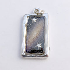 Pewter frame,Galaxy print, sterling silver stars pendant-resin,Astronomy, star