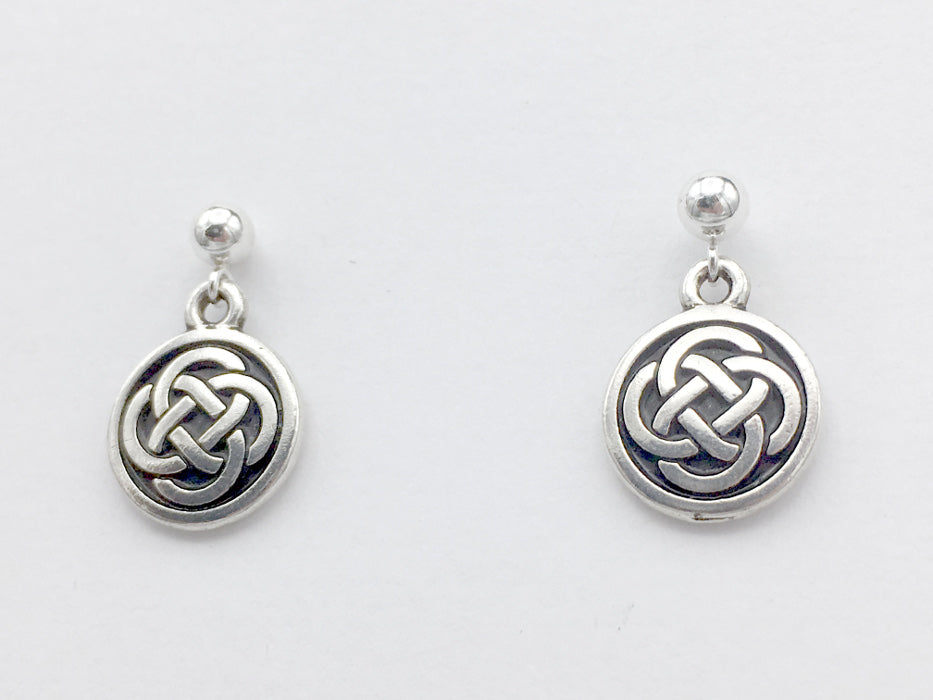 4mm Sterling Silver ball stud w/ medium Pewter Round Celtic Knot dangle Earrings