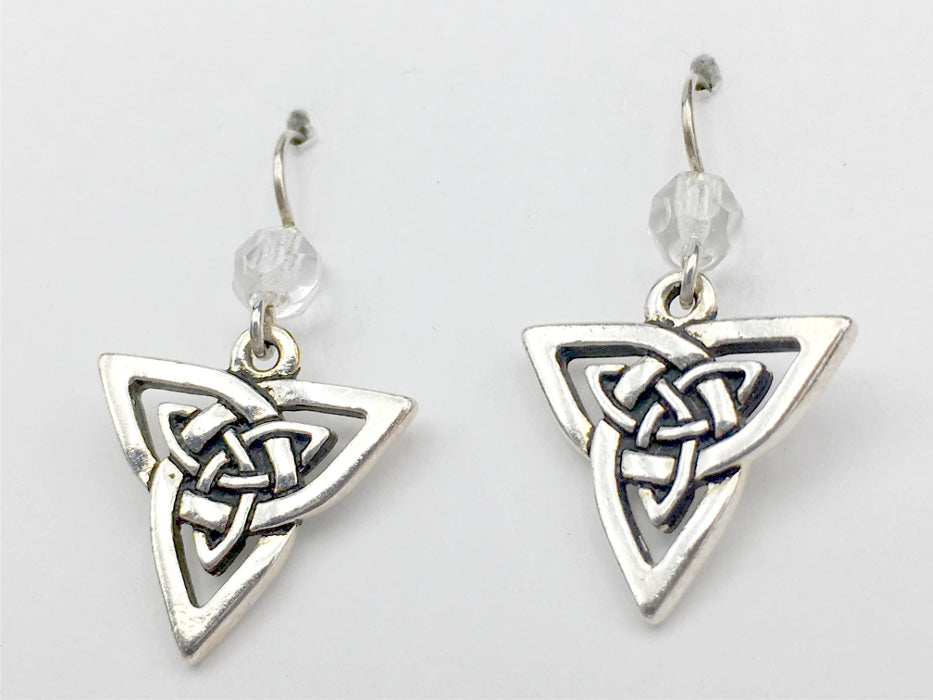 Pewter & sterling silver Large Celtic double Trinity knot dangle earrings-glass