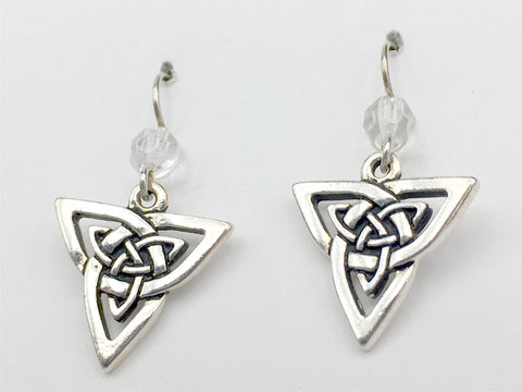 Pewter & sterling silver Large Celtic double Trinity knot dangle earrings-glass
