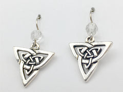 Pewter & sterling silver Large Celtic double Trinity knot dangle earrings-glass