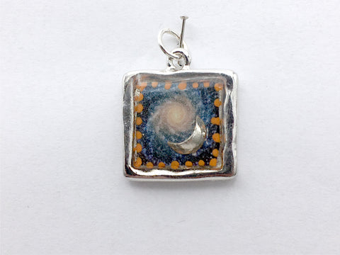 Pewter with Sterling Silver Fancy spiral galaxy & moon pendant, astronomy, stars