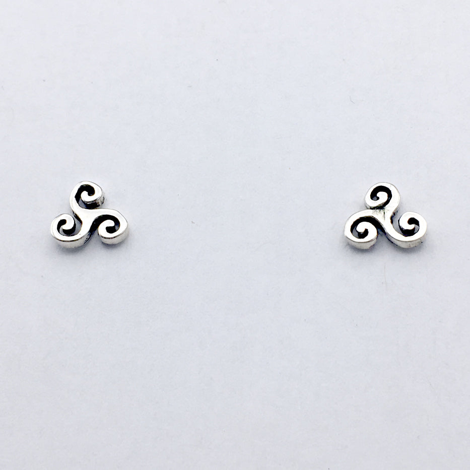 Sterling Silver  triskelion stud earrings-Celtic-triskelions, triple spiral