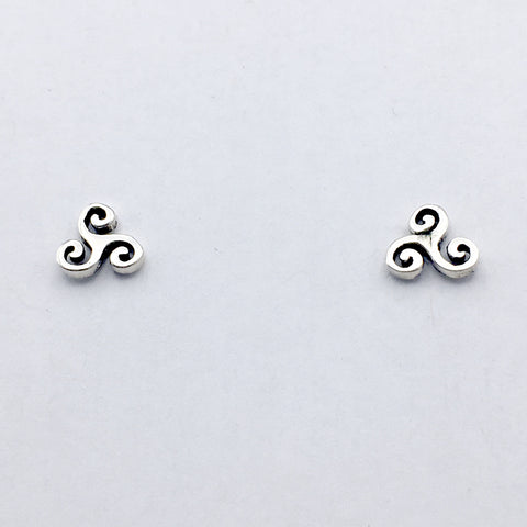 Sterling Silver  triskelion stud earrings-Celtic-triskelions, triple spiral