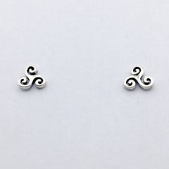 Sterling Silver  triskelion stud earrings-Celtic-triskelions, triple spiral