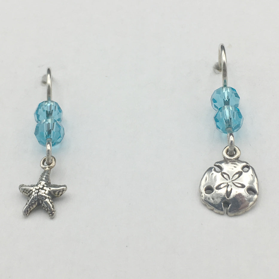 Sterling silver tiny Starfish & sand dollar earrings-ocean-beach-Star Fish, tide pool
