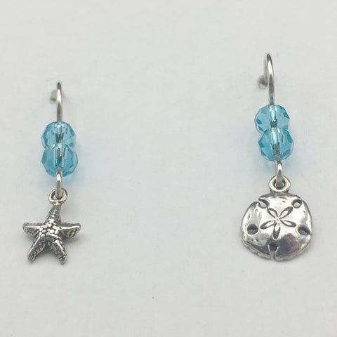 Sterling silver tiny Starfish & sand dollar earrings-ocean-beach-Star Fish, tide pool