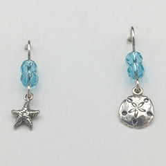 Sterling silver tiny Starfish & sand dollar earrings-ocean-beach-Star Fish, tide pool