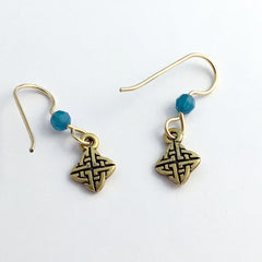 Gold tone Pewter &14k gold filled earwire tiny  Celtic knot earrings- crystal