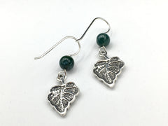 Sterling Silver tropical leaf dangle earrings- plant, jungle, nature , leaves, moss agate
