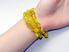 3 Strand Glass lampwork bead, crystal bead Memory Wire Bracelet, Yellows