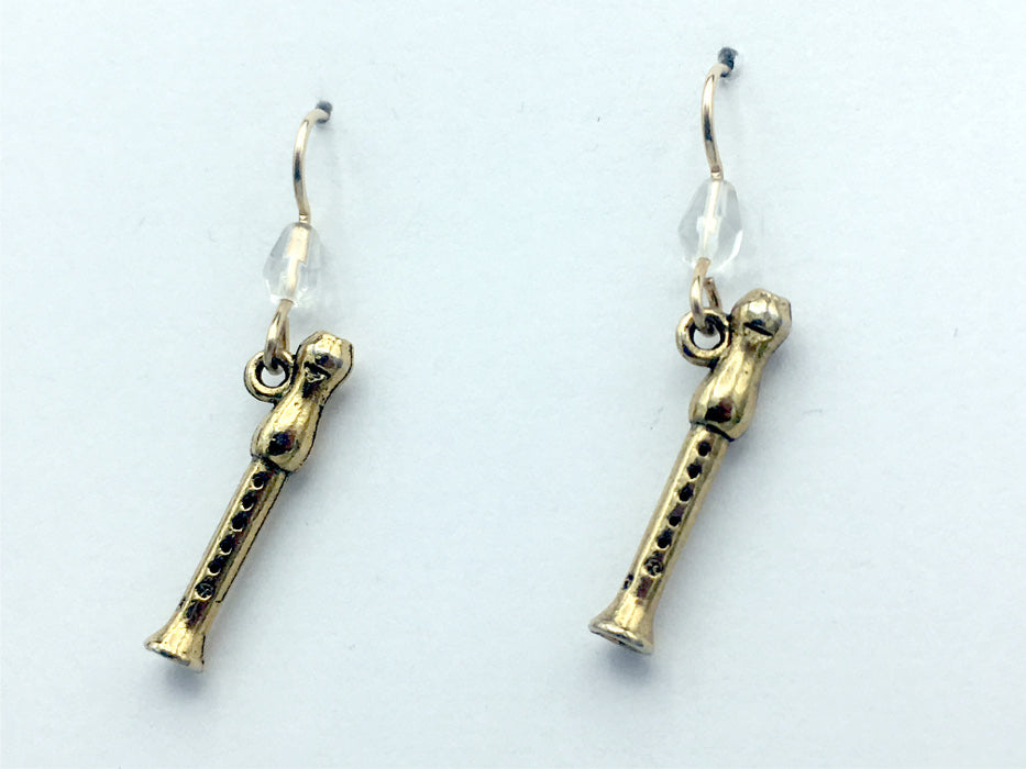 Gold tone Pewter & 14k gold filled recorder dangle earrings- music,band, recorders