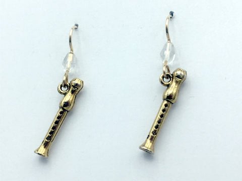 Gold tone Pewter & 14k gold filled recorder dangle earrings- music,band, recorders