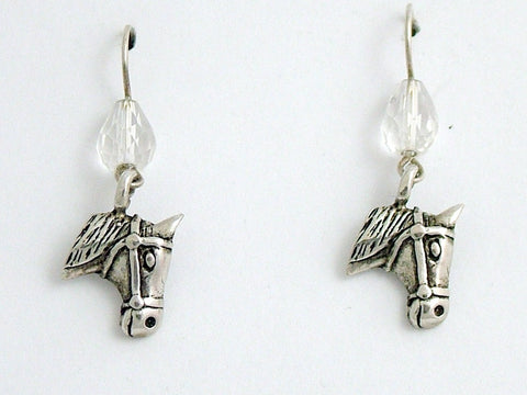 Sterling silver horse head dangle earrings-horses, equus, equine, crystal, pony