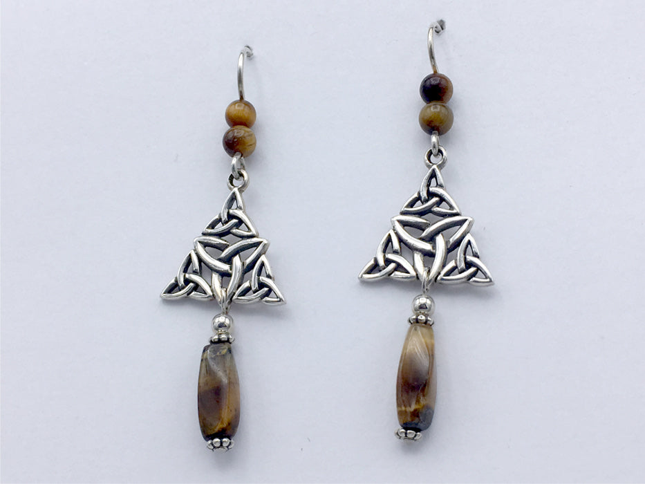 Sterling Silver multiple Celtic Trinity knot dangle Earrings-Tiger Eye dangle