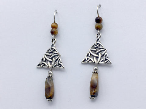 Sterling Silver multiple Celtic Trinity knot dangle Earrings-Tiger Eye dangle