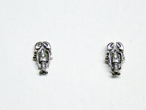 Sterling Silver and Surgical Steel tiny lobster stud earrings-ocean, crustacean