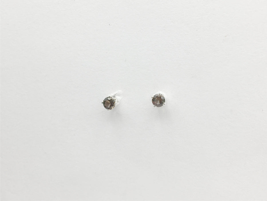 Sterling silver tiny 3mm smoky quartz stud earrings-studs, smokey,