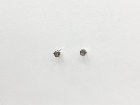 Sterling silver tiny 3mm smoky quartz stud earrings-studs, smokey,