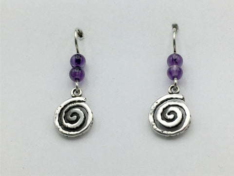Sterling Silver Rustic Spiral Earrings- spirals, amethyst, spirals, Celtic