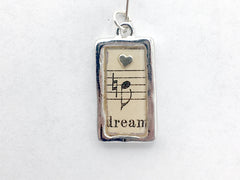 Pewter frame pendant, sheet music, sterling silver heart-resin, dream, musician