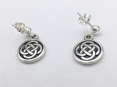 4mm Sterling Silver ball stud w/ medium Pewter Round Celtic Knot dangle Earrings