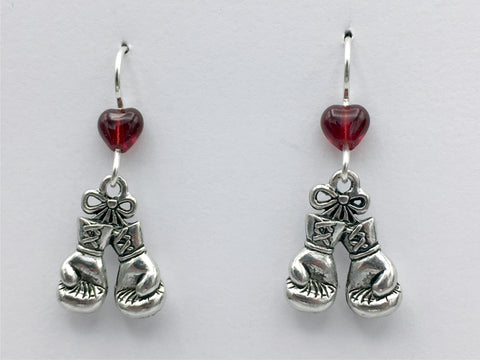 Pewter & sterling silver pair of boxing glove dangle earrings-boxer,fighter, box