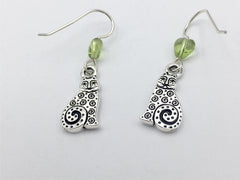 Pewter & Sterling Silver Spiral sitting Cat dangle Earrings-cats,feline,heart