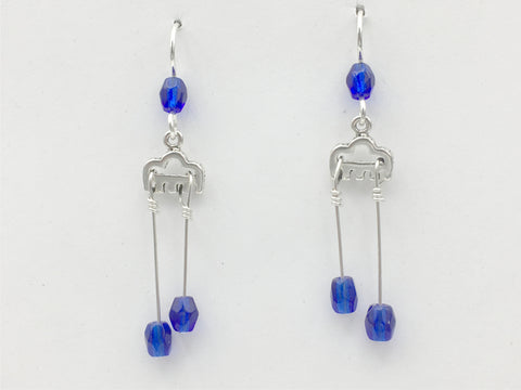 Sterling silver small petroglyph rain cloud with wire rain drops dangle earrings-blue glass