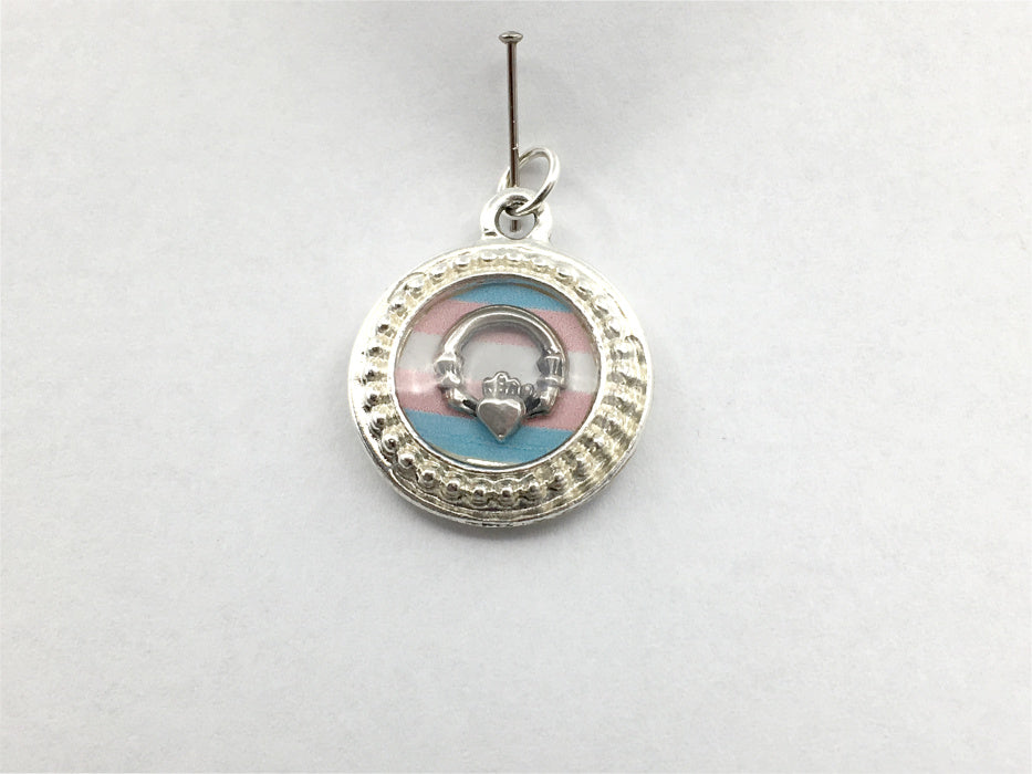 Rd Pewter Transgender flag & sterling silver Claddagh pendant-resin,Pride,LGBTQ