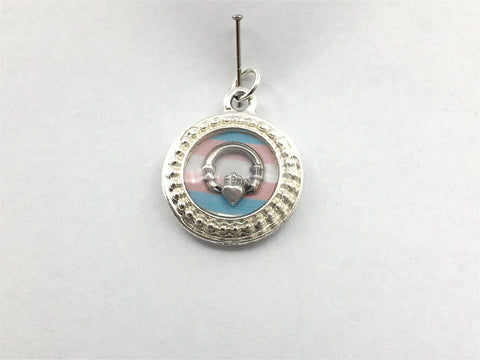 Rd Pewter Transgender flag & sterling silver Claddagh pendant-resin,Pride,LGBTQ