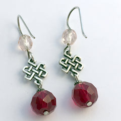 Pewter & Sterling Silver Celtic Knot  Earrings-Endless- Eternal, Tibetan, red