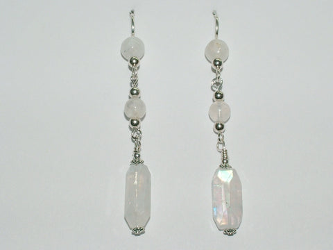 Sterling silver and Rainbow Moonstone  beads dangle earrings- Elegant, 2 3/8"