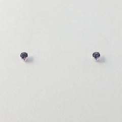 Sterling silver tiny 3mm amethyst stud earrings-studs, purple, February,