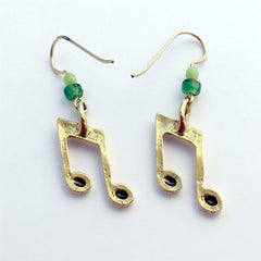 Gold tone Pewter & 14k gf music notes earrings-musician, note, band, musical