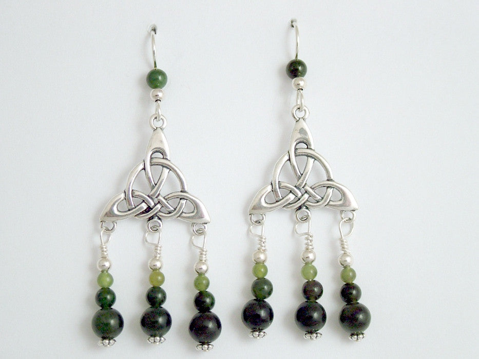 Sterling Silver large Celtic trinity knot with swoop dangle Earrings-Jade, Knots